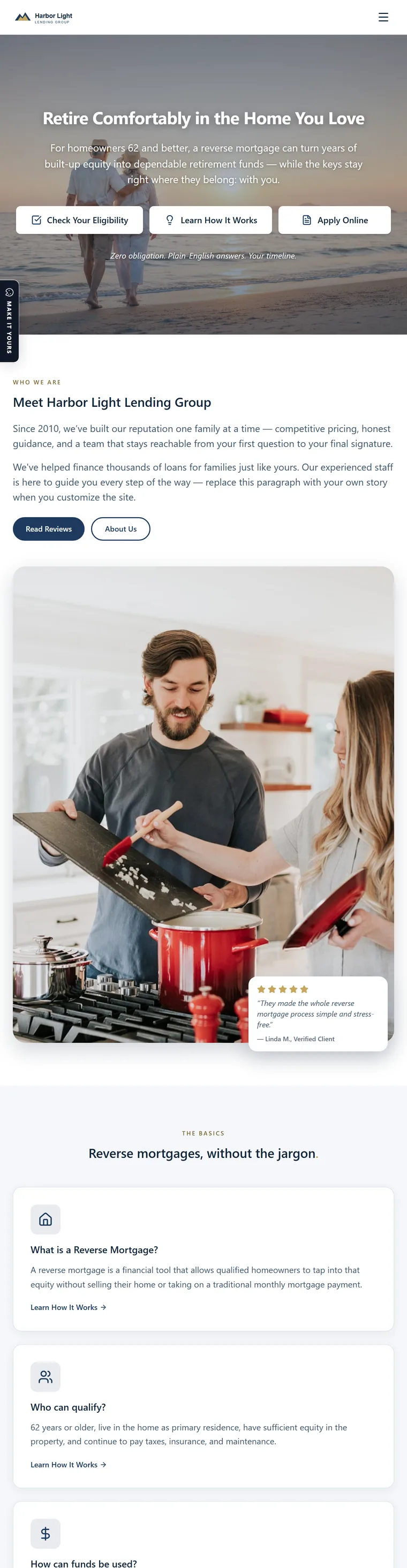 Homepage of the Meridian mortgage website demo
