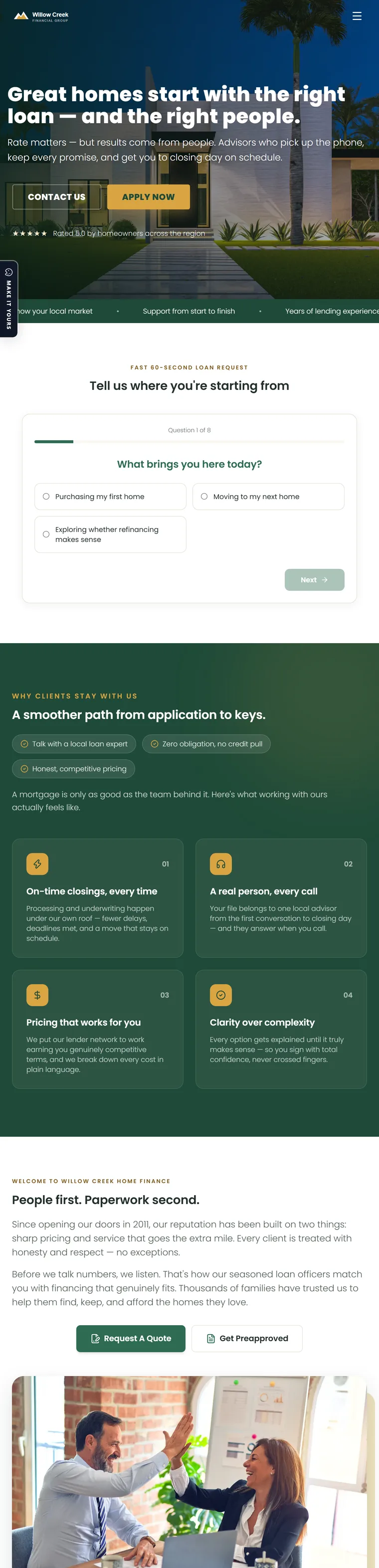 Homepage of the Fieldstone Wide mortgage website demo